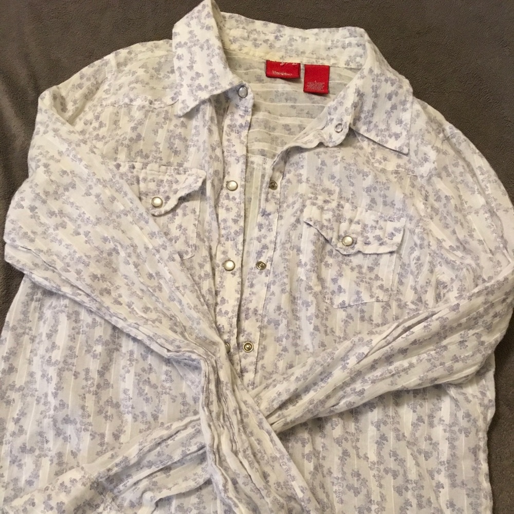 Mossimo white with purple floral blouse